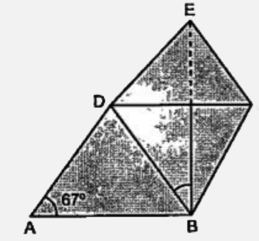 In the given figure, ABCD is a rhombus with angle A = 67^(@).      If DEC is an equilateral triangle. Calculate :   (i) angleCBE