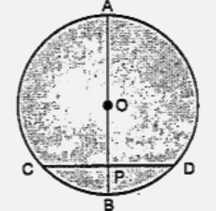 A chord CD of a circles, whose centre is O, is bisected at P by a diameter AB.   Give 0A = OB = 15 cm and OP = 9 cm.       CB