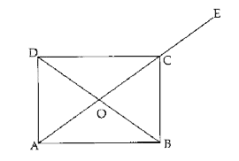 In the given figure, ABCD is a rectangle, whose diagonals intersect at 'O'. Diagonal AC is produced to E and angle DCE = 145^(@).      Find : (i) angle CAB (ii) angle AOB