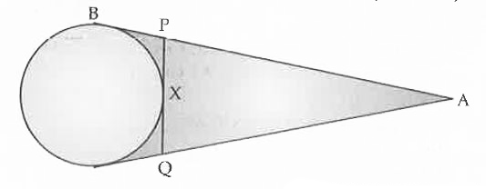 In the adjoining figure the perimeter of DeltaPQA is 20cm then calculate the measure of (AB+AC)?