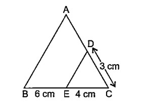 In DeltaABC, DEI\IAB. If CD=3cm, EC=4 cm BE=6 cm, then AD is equal to: