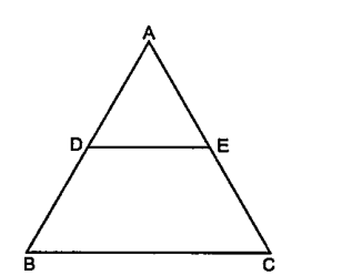 In DeltaABC, show in figure, DEIIBC. If BC=8 cm, DE=6 cm and area of DeltaADE=45 cm^2, what is the area of DeltaABC?