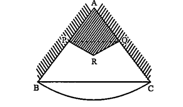 Case Study-1: A big match of baseball is going to happen. For this a field need to be prepared. The field is somewhat triangular in shape with a semi-circle as shwon in the figure.    The area in which pitch is to be made is APRQ where P and Q are two points on boundary. As it is an important game, so dimensions need to be perfect and hence (AP)/(AB)=(AQ)/(AC). We have AP=2x cm, AB=x+4 cm, PQ=x cm and BC=7 cm.   Answer the following questions:   Which criteria of similarity is used for the above Deltas?