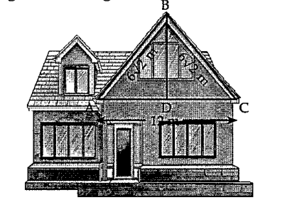 Case Study-1: Aanya and her father go to meet her friend Juhi for a party. When they reached to Juhi's place, Aanya saw the roof of the house, which is triangular in shape. If she imagined the dimensions of the roof as given in the figure, then answer the following questions.    Measure of C=