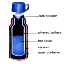 Look at the picture of the thermos flask and answer the following question   Which means of heat transfer are prevented by having a vacuum between the two walls of thermos flasks?