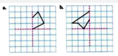 Complete the following figures so that the final figures has the two dotted lines as the two lines of symmetry.   .