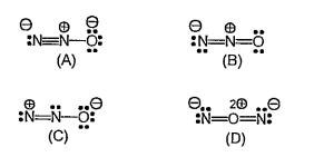 Which among the following structures can not respresent resonance form for N2O