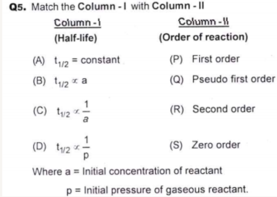 Match the Column-I with Column-II