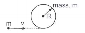 A circular hoop of mass m and radius R rests flat on a horizontal smooth surface. A bullet of same mass m and moving with velocity v strikes the hoop tangentially and gets embedded in it. Neglect the thickness of hoop in comparison to radius of hoop.  Answer the following question based on above passage:  Velocity of bullet in ground frame, after collision is :