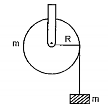 A mass 'm' is supported by a massless string wound around a uniform hollow cylinder of mass m and radius R. If the string does not slip on the cylinder, with what acceleration will the mass fall on release ?