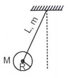 A metal rod of length L and mass m is pivoted at one end. A thin disk of mass M and radius R (lt L) is attached at its center to the free end of the rod.   Consider two ways the disc is attached : (case A). The disc is not free to rotate about its centre and (case B) the disc is free to rotate about its centre. The rod disc system perform SHM in vertical plane after being released from the same displaced position. Which of the following statement(s) is (are) true