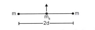 Two masses of mass m each are fixed at a distance of 2d as shown in figure.    A small mass ms placed midway, when displaced slightly, starts oscillating. Then