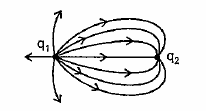 The figure shows the electric field lines in the vicinity of two point charges. Which one of the following statements concerning this situation is true ?