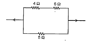 In the circuit shown in figure the heat produced in the 5Omega resistor due to the current flowing through it is 10 cal s^-1 The heat generated is the 4Omega resistor is