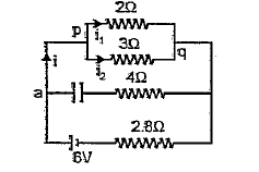 The steady state current in a 2Omega resistor shown in fig will be - (The internal resistance of the battery is negllgible and the capacitance of the capacitor C is 0.2muF)
