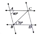 In the above figure (not to scale) , overline(AB)||overline(CD)andoverline(AC)||overline(BD).  If angleBAC=40^(@)andangleCBD=70^(@), then angleBCD=.