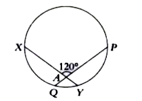 In the following figure (not to scale ), two chords XY and PQ are intersecting at the point A . The line segment joining X and P is a diameter of the circle , angleXAP=120^(@)andXU=PQ=18cm . Find the distance between the centre of the circle and the point A .