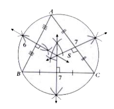 Construct a circumcircle  for the triangle ABC in which  AB = 3 cm, BC = 3 . 5 cm, and AC = 3.5 cm
