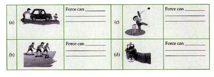State the effect of force depicted in each of the following pictures.