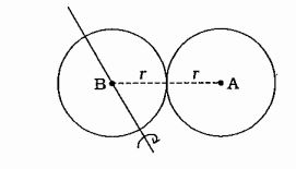 M દળ અને R ત્રિજ્યાવાળી બે પાતળી તકતીઓને આકૃતિમાં દર્શાવ્યા પ્રમાણે જોડીને એક દ્રઢ પદાર્થ બનાવેલ છે. તકતી B ના સમતલને લંબ અને કેન્દ્રમાંથી પસાર થતી અક્ષને અનુલક્ષીને આ દ્રઢ પદાર્થની જડત્વની ચાકમાત્રા ........ .