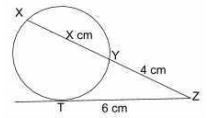 In the given figure XYZ is a secant and ZT is a tangent. What is the value of x.  
दिए गए आकृति में XYZ एक छेदक रेखा है और ZT एक स्पर्शरेखा है। x का मान ज्ञात कीजिए।