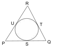 In the given figure, a circle inscribed in triangle PQR, touches its sides PQ, QR and RP at points S, T and U, respectively. If PQ = 15 cm, QR = 10 cm and PR = 12 cm, then find the length of PS, QT and RU?  
दी गयी आकृति में, त्रिभुज PQR के भीतर एक वृत्त स्थित है जो भुजाओं PQ, QR तथा RP को क्रमशः  S, T और U बिंदुओं पर स्पर्श करता है | यदि  PQ= 15 सेमी, QR =10 सेमी तथा PR = 12 सेमी है, तो PS, QT तथा RU की लंबाई कितनी होगी ?