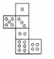 If the following figure is folded to form a cube, how many dots would appear on the face opposite the face bearing four dots?    यदि निम्नलिखित आकृति को मोड़कर एक घन का निर्माण किया जाता है, तो चार बिंदुओं वाले फलक के विपरीत फलक पर किलने बिंदु होंगे ?