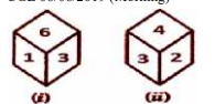 Two different positions of the same dice are shown. Which number will be at the top if 1 is at the bottom?  
एक ही पासे की दो अलग-अलग स्थितियां दी गयी हैं। यदि तल पर 1 है, तो शीर्ष पर कौन सी संख्या होगी?