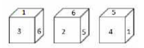 Three different positions of the same dice are shown. Which number will be on the face opposite to the one having 4?  
एक ही पासे की तीन अलग-अलग अवस्थाएं दिखाई गयी हैं | संख्या 4 के विपरीत फलक पर कौन सी संख्या आएगी ?