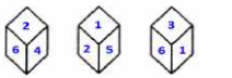 Three different positions of the same dice are shown. Find the number on the face opposite the face showing 3?  
एक ही पासे की तीन अलग-अलग अवस्थाएं दी गयी हैं | 3 के विपरीत फलक पर मौजूद संख्या  ज्ञात करें |