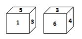 Two different positions of the same dice are shown below, the six faces of which are numbered 1 to 6. Find the number on the face opposite to the one having 1.  
एक ही पासे की दो अलग-अलग अवस्थाएं दी गयी है, जिसके छः फलकों पर 1 से 6 तक की संख्या है | 1 के विपरीत फलक पर कौन सी संख्या आएगी ?