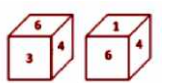 Two positions of a dice are shown below. When the number 3 is at the top, which number would appear at the bottom?  
एक ही पासे की दो अलग-अलग अवस्थाएं दिखाई गयी है |यदि तल पर 3 है, तो शीर्ष पर कौन सी संख्या होगी ?