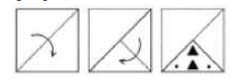 A square transparent sheet with a pattern is given, How will the pattern appear when the transparent sheet is folded and punched along the dotted line?    एक पैटर्न के साथ एक चौकोर पारदर्शी शीट दी गई है, जब पैटर्न शीट को बिंदीदार रेखा के साथ मुड़ा हुआ होता है तो पैटर्न कैसे दिखाई देगा?