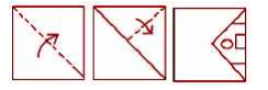 The sequence of folding a piece of paper and the manner in which the folded paper has been cut is shown in the following figures. How would this paper look when unfolded?   किसी कागज़ को मोड़ने का क्रम तथा मोड़े गए कागज़ को काटने का तरीका निम्नलिखित आकृतियों में दर्शाया गया है | खुलने के बाद यह कागज़ कैसा दिखेगा ?