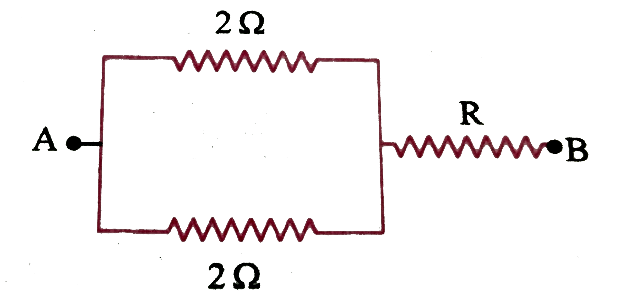 निम्न  परिपथ  में प्रतिरोध  R  का मान  ज्ञात  कीजिए यदि  A और  B के बीच  तुल्य प्रतिरोध 4 ओम है ।