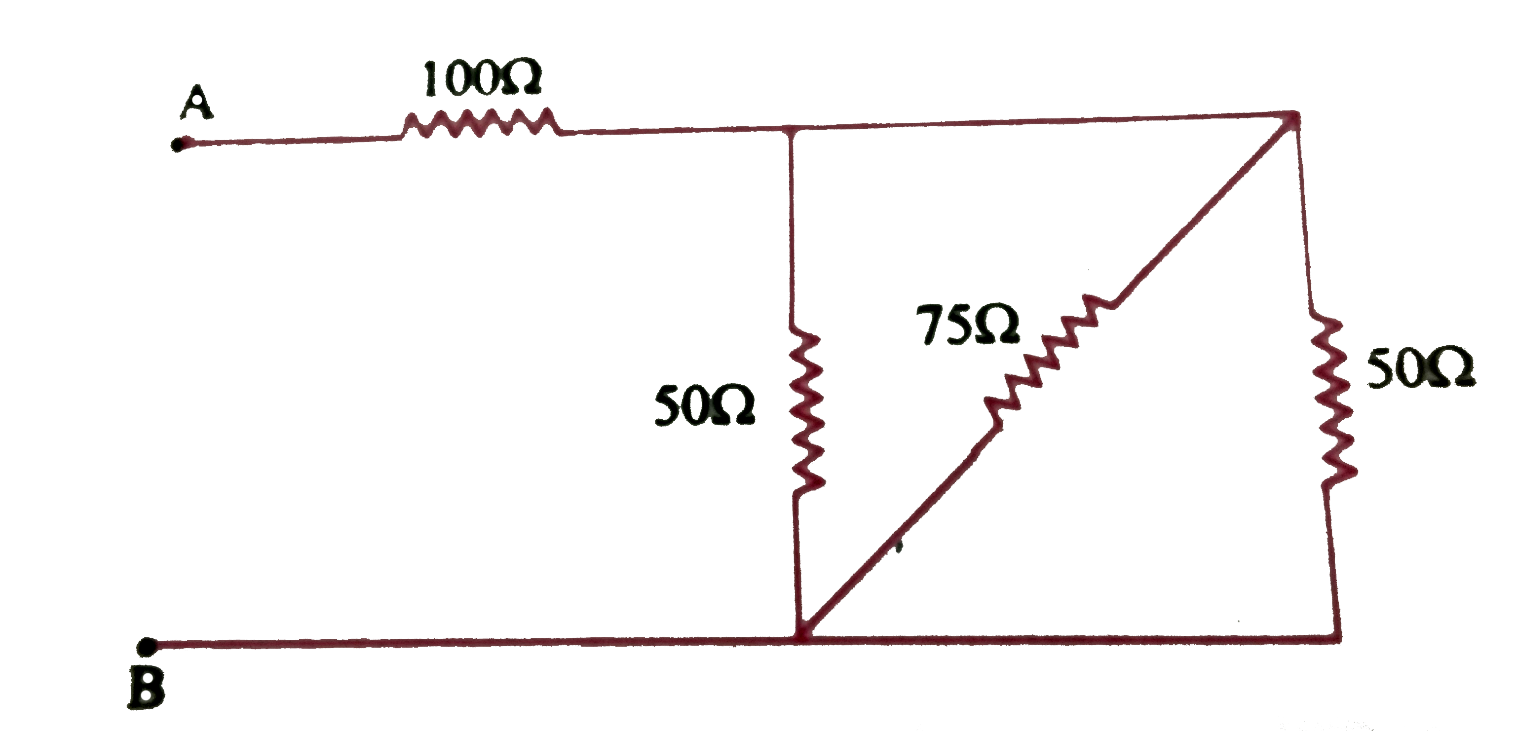 निम्न चित्र में A और B के बीच तुल्य प्रतिरोध ज्ञात कीजिए  -