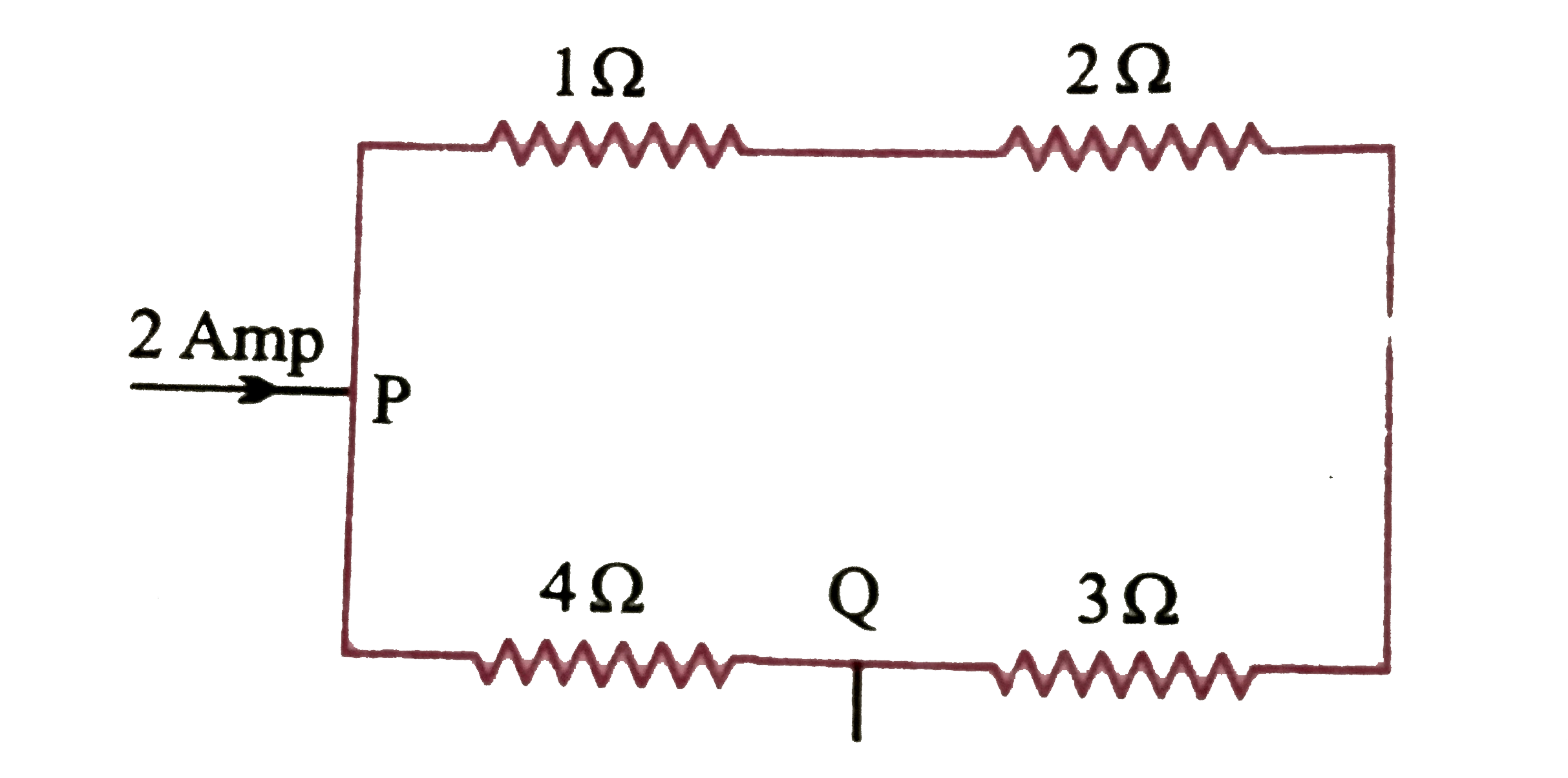 सलंगन चित्र  में किरचॉफ   के नियमो  का  उपयोग करते हुए P और Q  के बीच   ज्ञात कीजिए   तथा  बताइये  कि विभिन्न  प्रतिरोधों  में से कितनी विद्युत धारा  प्रवाहित होती है ?