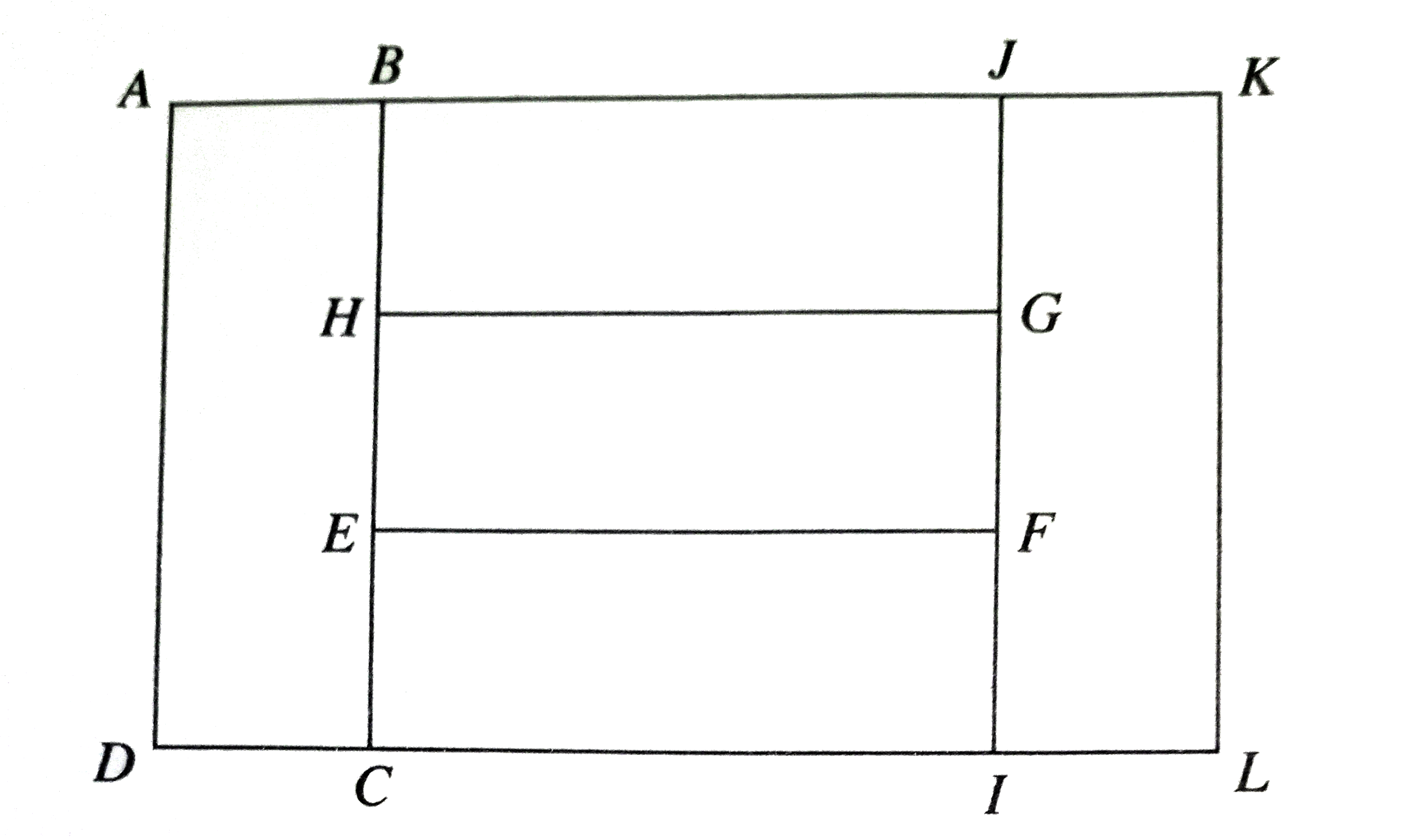 Rectangle AKLD consists of 5 congruent rectangles , as shown in the figure below. Which of the following is the ratio of the length of bar(AK) to the length of bar(AD) ?