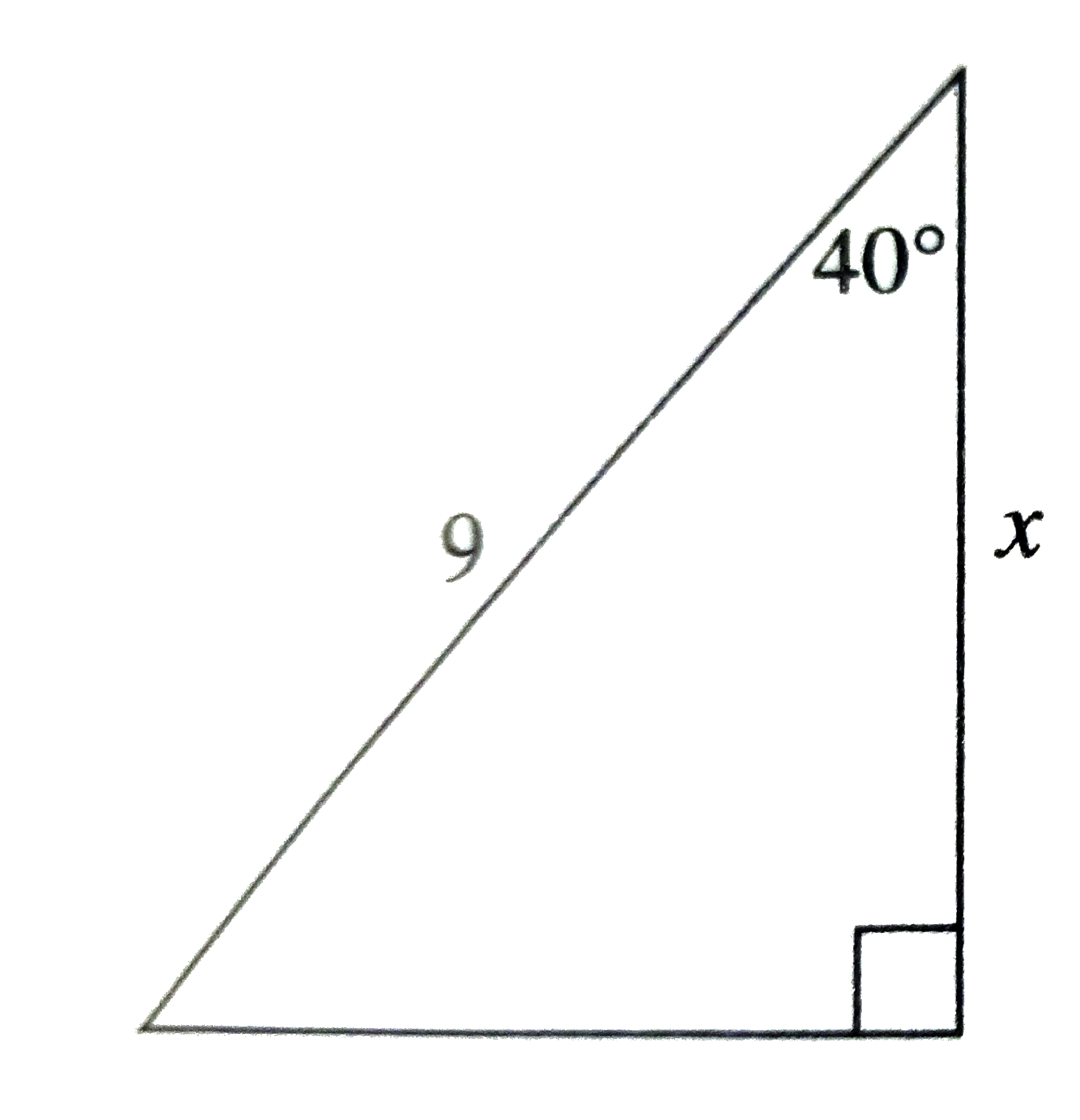 In the triangle below , the lengths of the two given sides are measured in centimeters. What is the value , in centimeters, of x ?