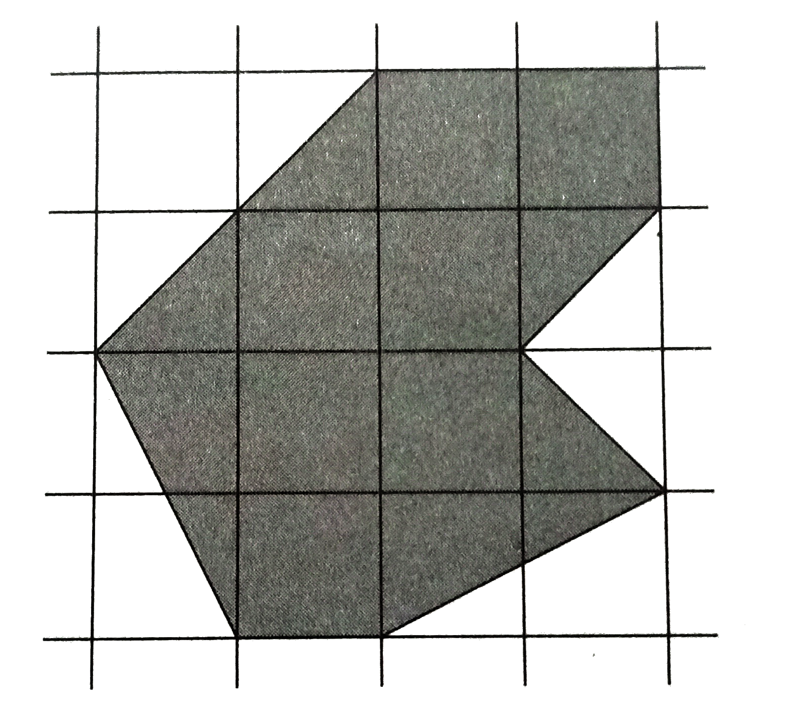 The  figure  shows  a portion of a  tile  floor  from  which  the shaded  polygon  will be  cut  in order  to make  a repair  a  Each  square  tile has  sides  that  measure  I foot ,Every  vertex  of the  shaded  polygon  is at the  intersection  of 2    tiles  . what  is the  area  , in  square  feet of the  shaded  poluygon ?