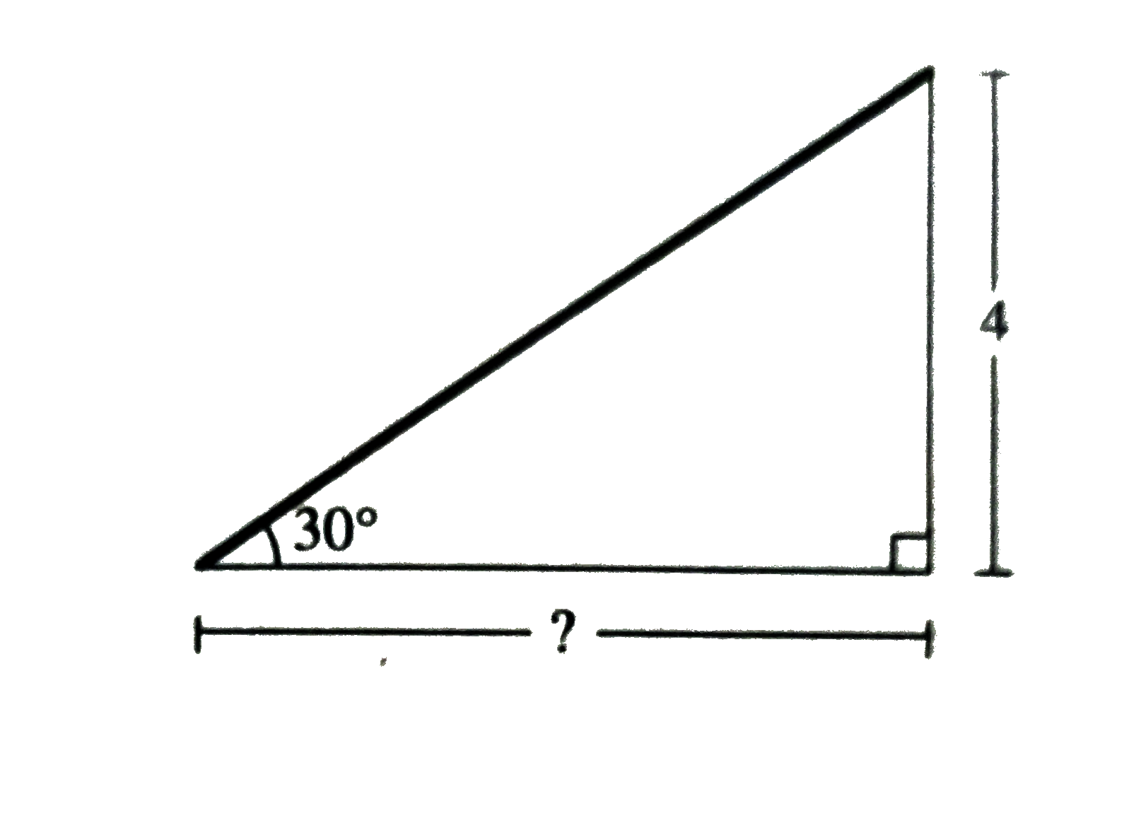 As shown  in the  figure  below , with  angles  as marked ,a  ramp  is being  designed  that will  have  a vertical  height  of  4 feet  . Which  of the  following  is closest  to the  horizontal  length of the  ramp  , in  feet ?
