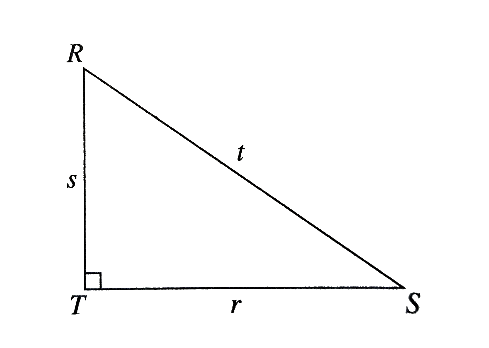 RST  is a  right triangle  with side  lengths of r,s, and  t, as  shown  below what  is the  value  of  cos  ^2 S+ cos  ^2 R  ?
