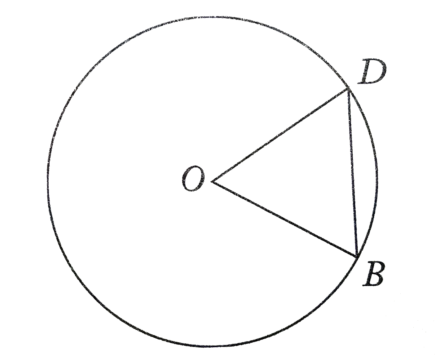 In the circle with center O, OD=BD and arc DB=2pi. What is the area of the circle?
