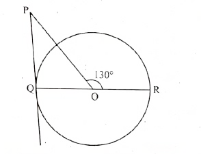 O is the centre of the circle QOR is diameter. PQ is tangent to the circle. Given P hat(O)R = 130^(@). Find O hat(P)Q .