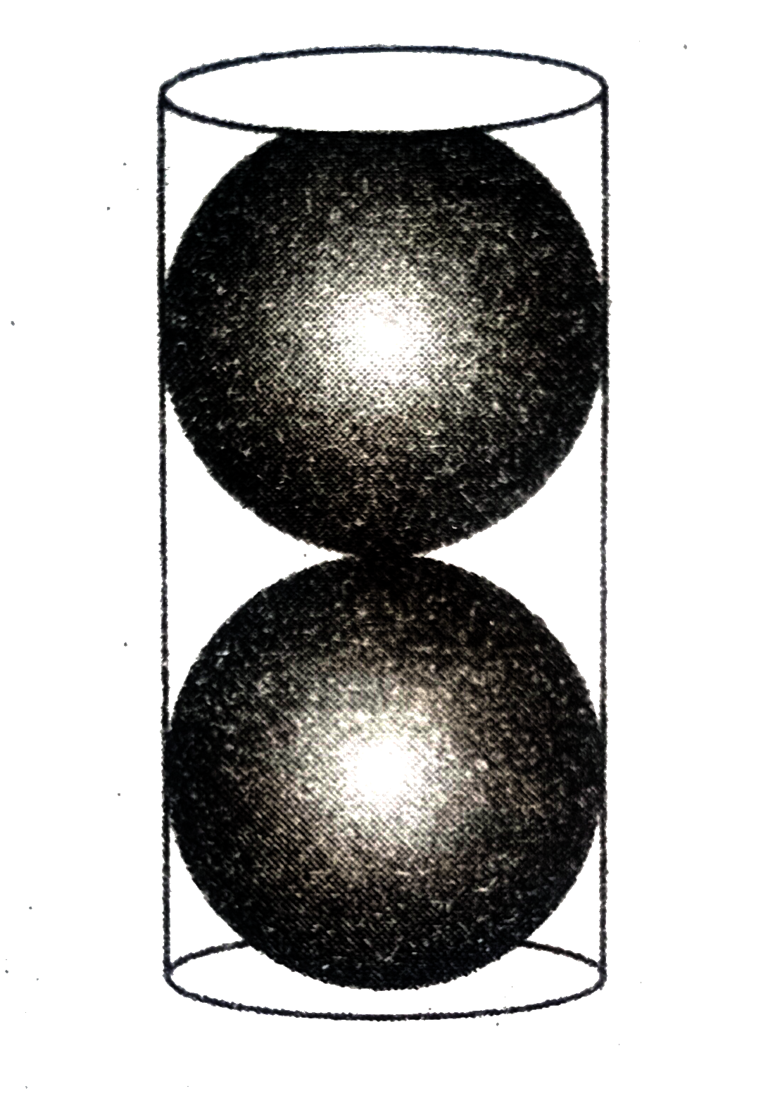 The adjacent figure shows a cylindrical can with two balls. The can is just large enough so that two balls will fit inside with the lid on. The radius of each tennis ball is 3 cm. Calculate the following     volume of two balls.