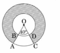 Find the area of the shaded region in Fig., if
  radii of the two concentric circles with centre O are 7 cm and 14 cm respectively
  and /A O C