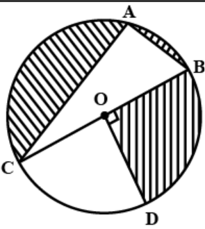 In Figure 6, O is the centre of the circle with AC = 24 cm, AB = 7 cm and  /BOD = 90°. Find the area of the shaded region. [Use pi = 3·14]