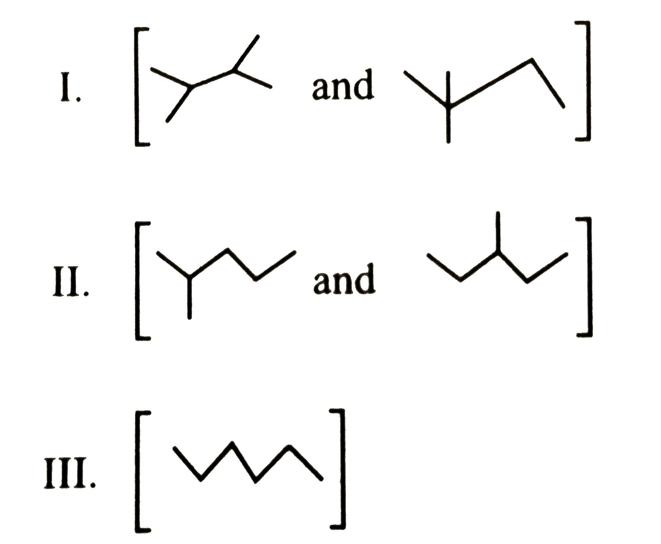 Isomers of hexane, based on their branching , can be divided into three distinct classes as shown in the figure.      The correct order of their boiling point is