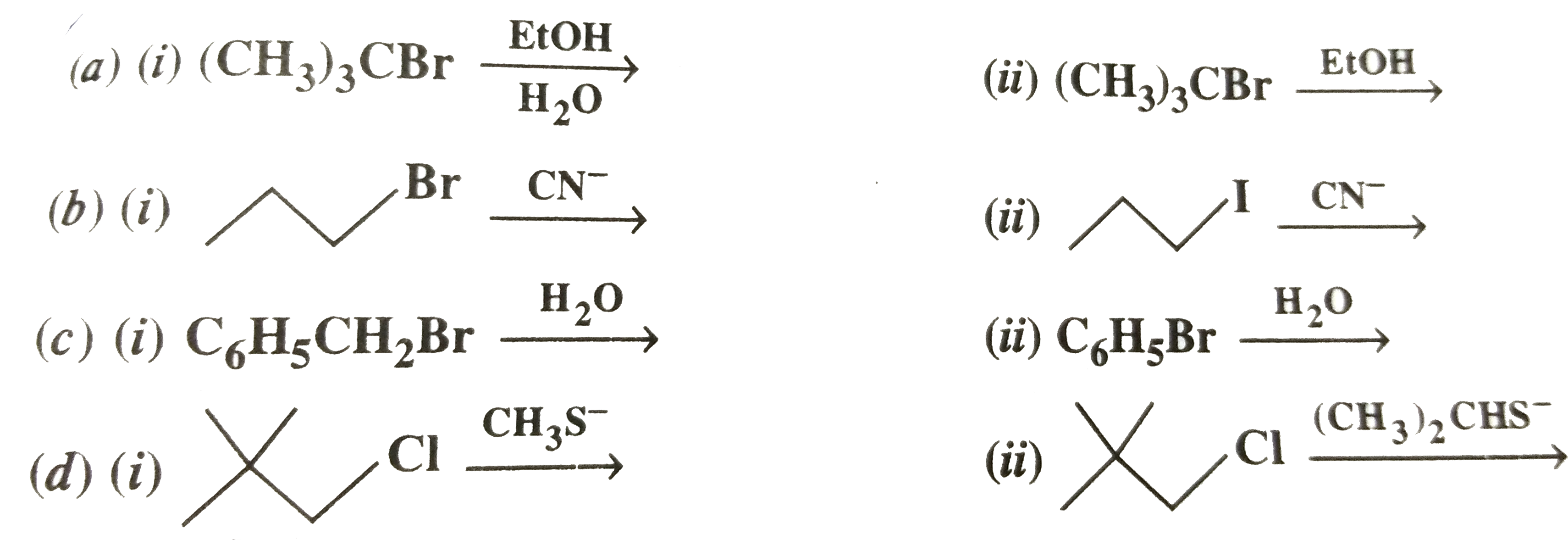 Which reaction in each pair shown below will show the faster rate of disappearance of starting material?