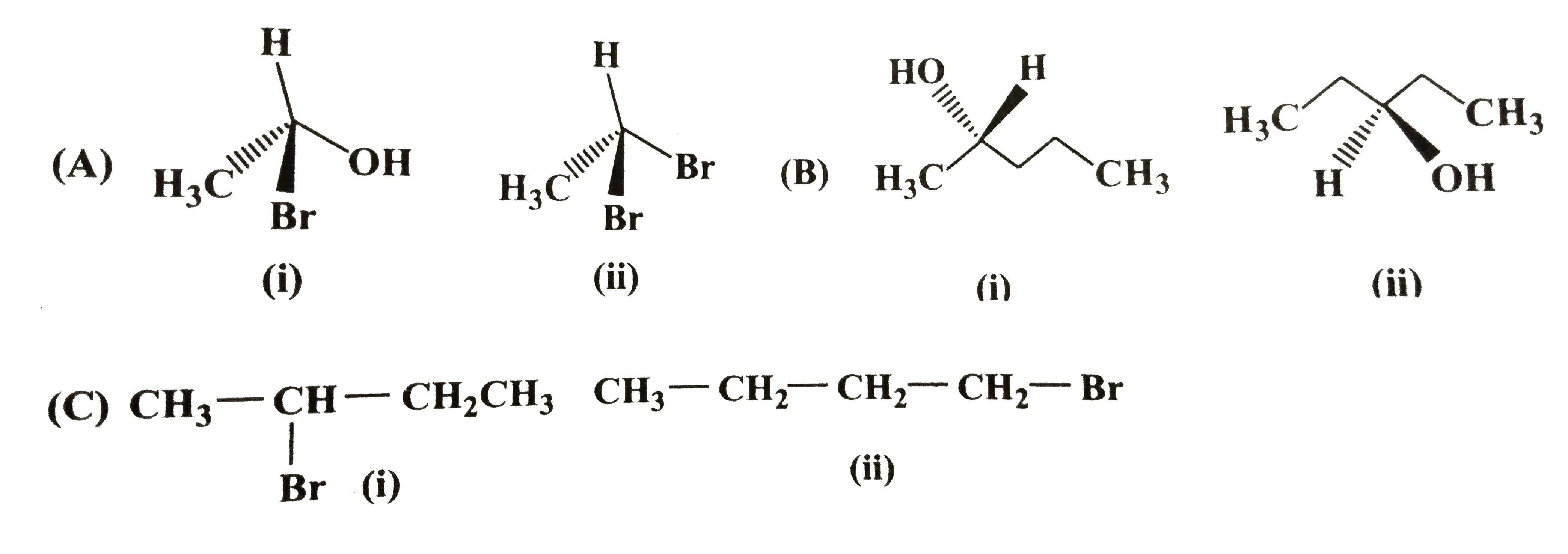 Identify chiral and achiral molecules in each of the following pairs compounds.